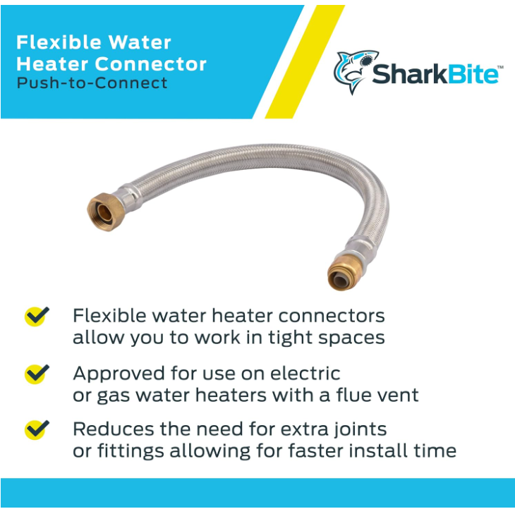 Sharkbite 1/2 x 3/4 FIP x 18in Length Water Heater Connector