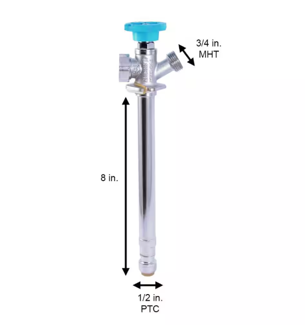 SharkBite 1/2 in. Push-to-Connect x 3/4 in. MHT x 8 in. Brass Anti-Siphon Frost Free Sillcock Valve