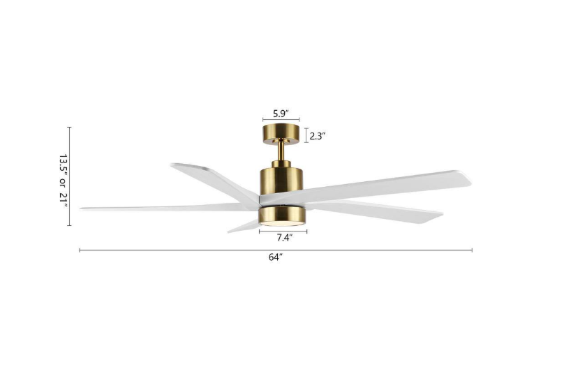 GETLEDEL 64 in. DC Indoor Ceiling Fan with Integrated LED and Remote Control, 5 Reversible Carved Wood Blades, Gold