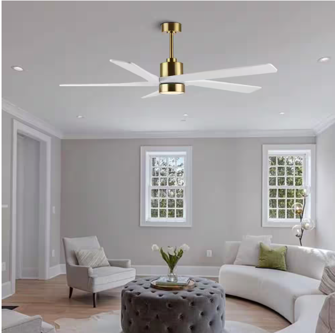 GETLEDEL 64 in. DC Indoor Ceiling Fan with Integrated LED and Remote Control, 5 Reversible Carved Wood Blades, Gold