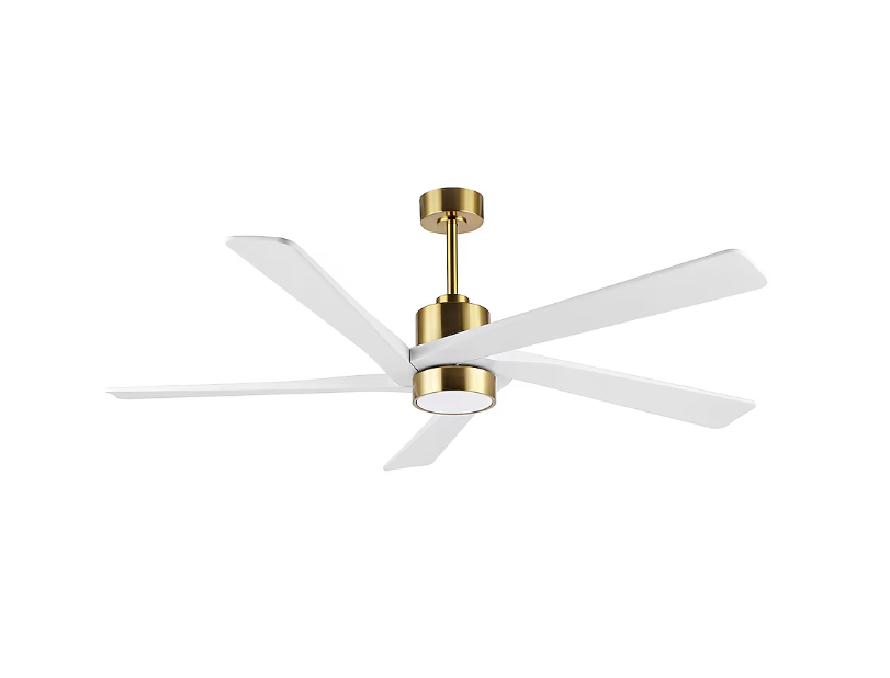 GETLEDEL 64 in. DC Indoor Ceiling Fan with Integrated LED and Remote Control, 5 Reversible Carved Wood Blades, Gold
