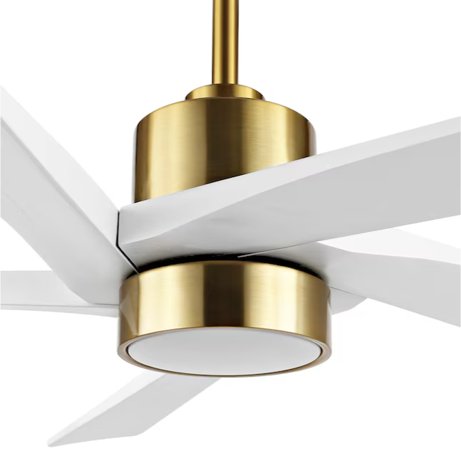 GETLEDEL 64 in. DC Indoor Ceiling Fan with Integrated LED and Remote Control, 5 Reversible Carved Wood Blades, Gold