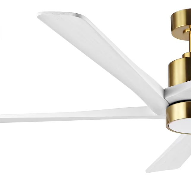 GETLEDEL 64 in. DC Indoor Ceiling Fan with Integrated LED and Remote Control, 5 Reversible Carved Wood Blades, Gold
