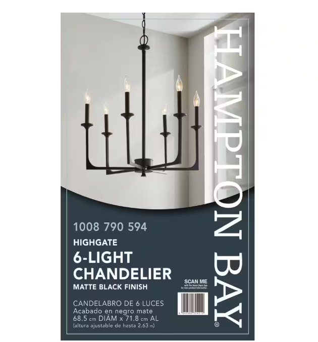 Hampton Bay Highgate 6-Light Matte Black Chandelier
