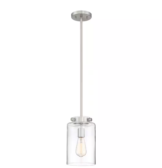 Hampton Bay Mullins 6.75 in. 1-Light Brushed Nickel Mini Pendant with Clear Glass Shade
