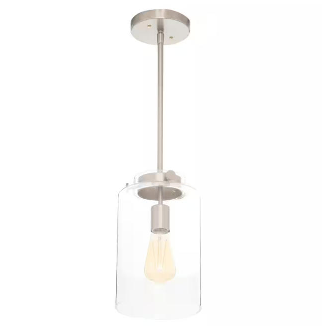 Hampton Bay Mullins 6.75 in. 1-Light Brushed Nickel Mini Pendant with Clear Glass Shade