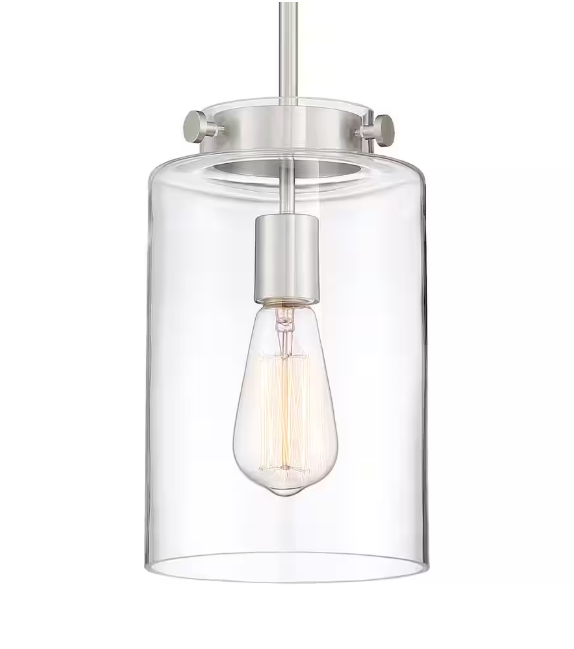 Hampton Bay Mullins 6.75 in. 1-Light Brushed Nickel Mini Pendant with Clear Glass Shade