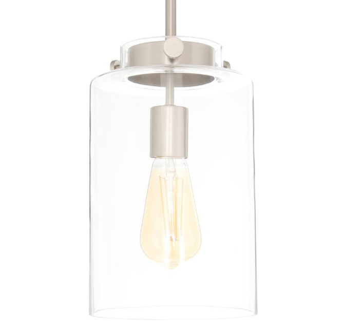 Hampton Bay Mullins 6.75 in. 1-Light Brushed Nickel Mini Pendant with Clear Glass Shade