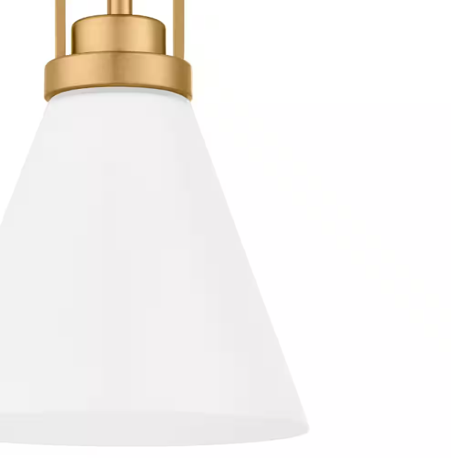 Home Decorators Collection Clermont 1-Light Satin Brass Shaded Pendant Light with Milk Glass Shade
