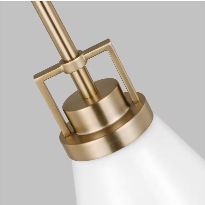 Home Decorators Collection Clermont 1-Light Satin Brass Shaded Pendant Light with Milk Glass Shade