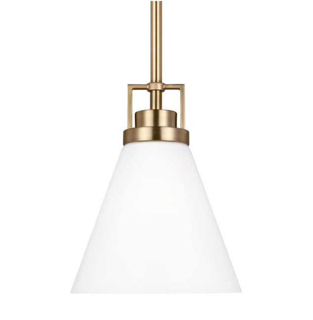 Home Decorators Collection Clermont 1-Light Satin Brass Shaded Pendant Light with Milk Glass Shade