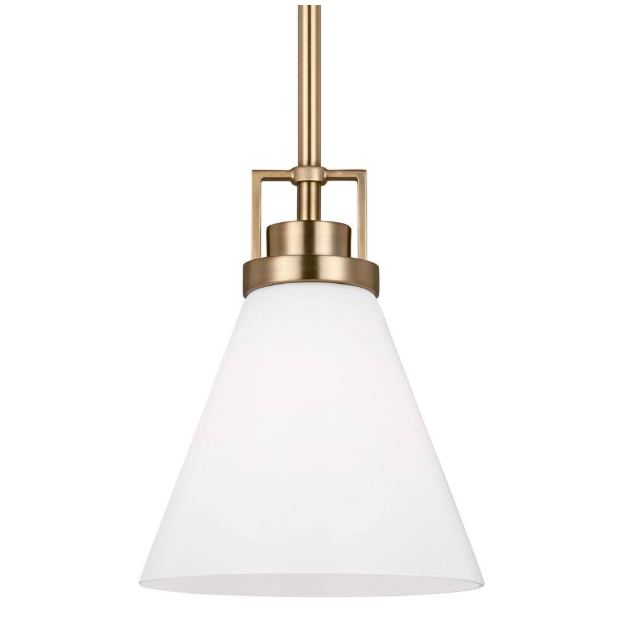 Home Decorators Collection Clermont 1-Light Satin Brass Shaded Pendant Light with Milk Glass Shade