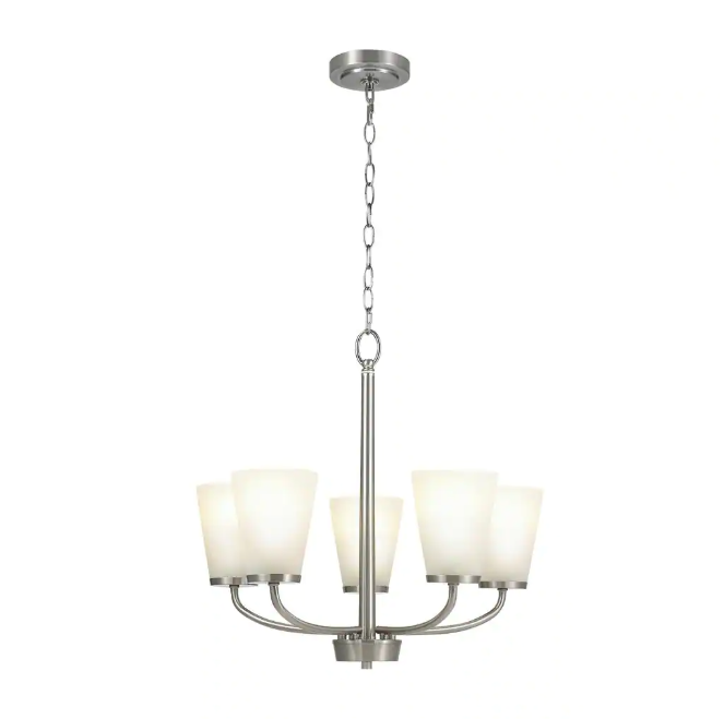 Hampton Bay Helena 21 in 5-Light Brushed Nickel Hanging Chandelier with Frosted Glass Shades for Dining Room
