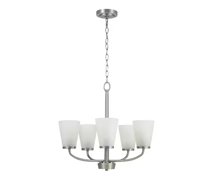 Hampton Bay Helena 21 in 5-Light Brushed Nickel Hanging Chandelier with Frosted Glass Shades for Dining Room