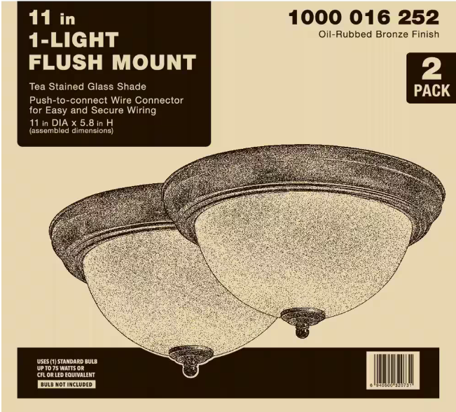 11 in. 1-Light Oil Rubbed Bronze Flush Mount (2-Pack)