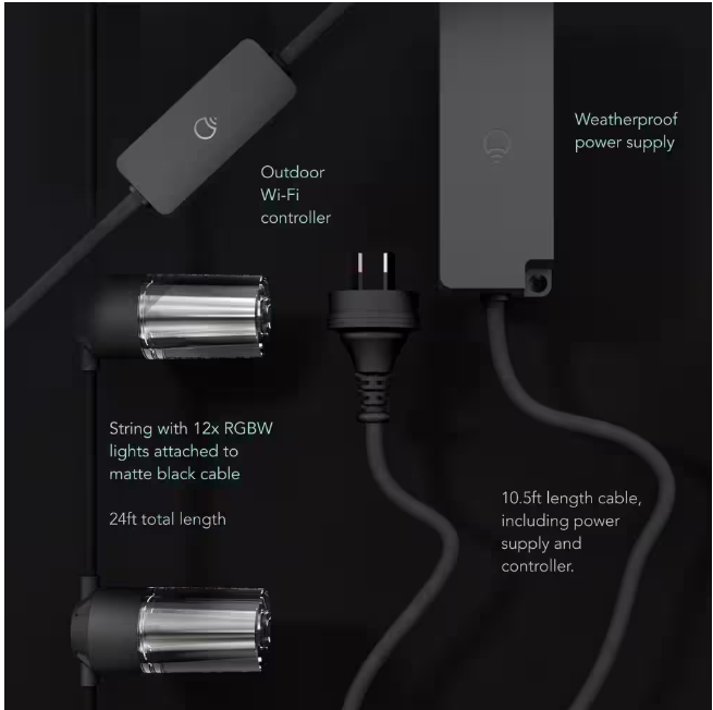 LIFX 12-Light 24 ft. Outdoor Plug-In RGB Integrated LED Smart Wi-Fi String Light, Works with Alexa/Hey Google/HomeKit/Siri