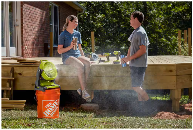 RYOBI ONE+ 18V Cordless 7-1/2 in. Bucket Top Misting Fan (Tool Only)