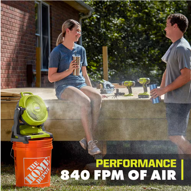 RYOBI ONE+ 18V Cordless 7-1/2 in. Bucket Top Misting Fan (Tool Only)