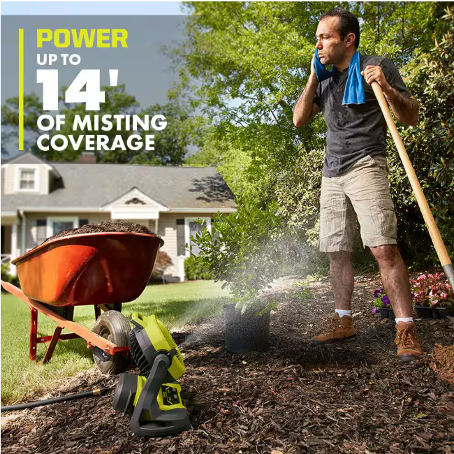RYOBI ONE+ 18V Cordless 7-1/2 in. Bucket Top Misting Fan (Tool Only)