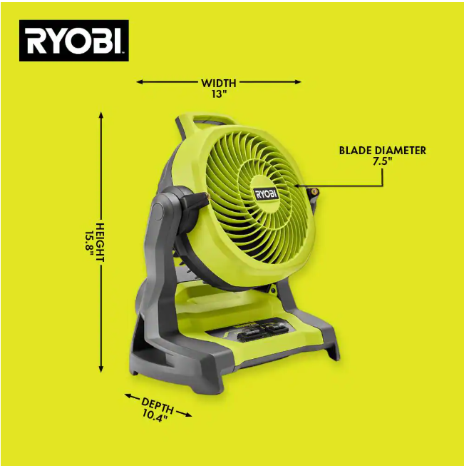 RYOBI ONE+ 18V Cordless 7-1/2 in. Bucket Top Misting Fan (Tool Only)