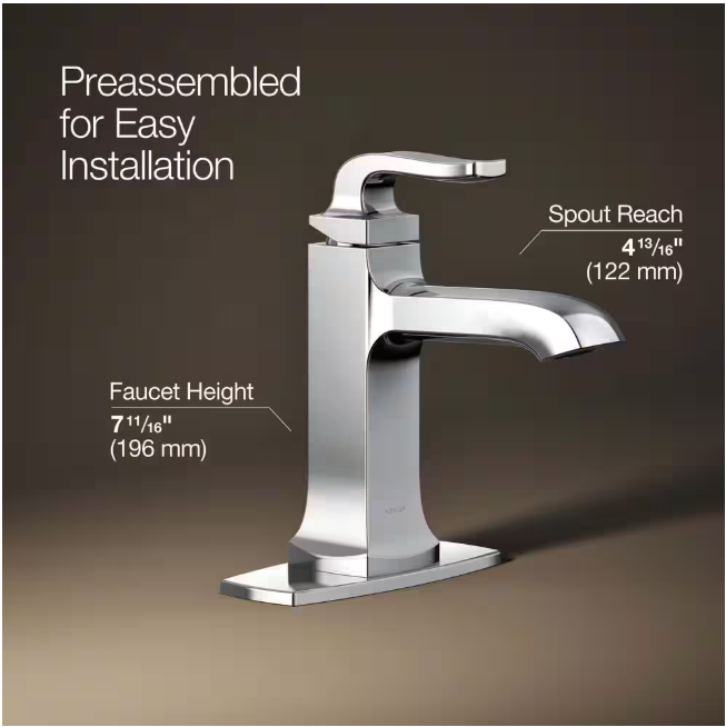 KOHLER Rubicon Single Hole Single Handle Bathroom Faucet in Polished Chrome