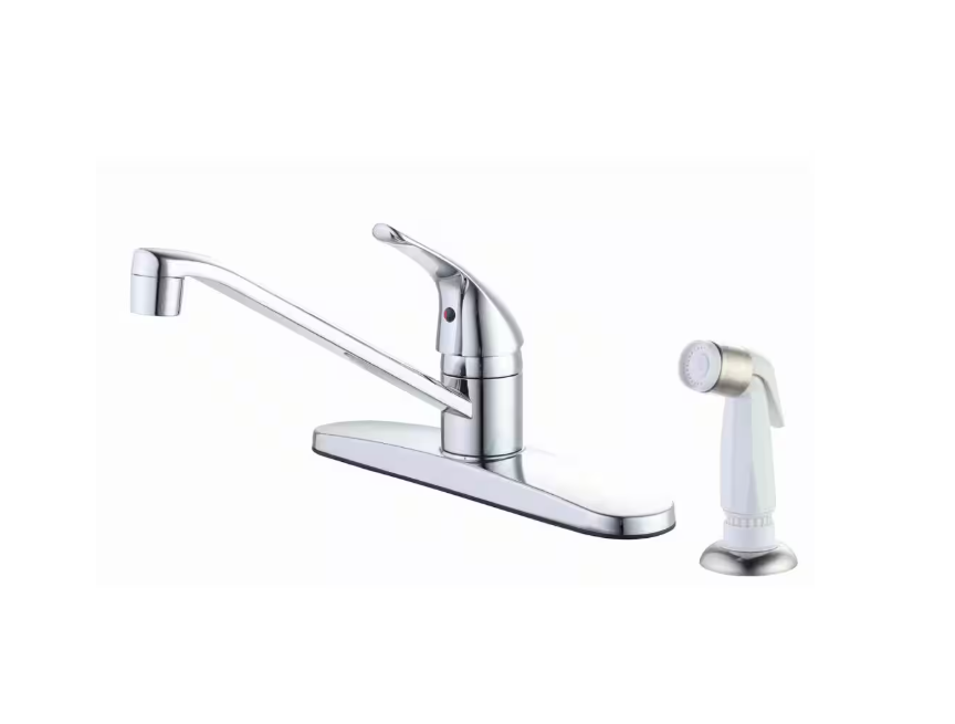 Glacier Bay Single Handle Standard Kitchen Faucet in Chrome with White Side Sprayer