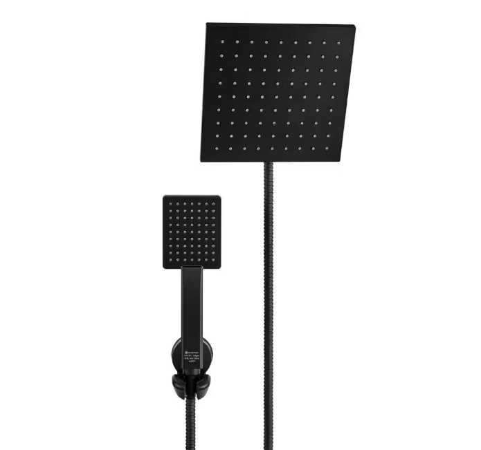 Glacier Bay Modern 1-Spray 7.9 in. Dual Tub Wall Mount Fixed and Handheld Shower Heads 1.8 GPM in Matte Black