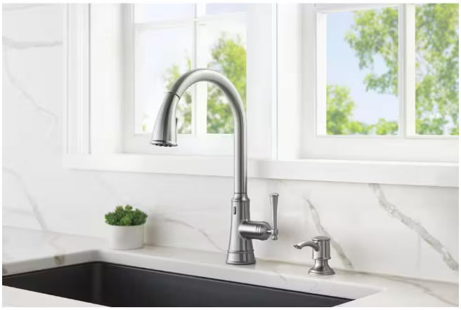 Glacier Bay Hemming Single-Handle Touchless Pull Down Sprayer Kitchen Faucet with Soap Dispenser in Spot Resistant Stainless Steel