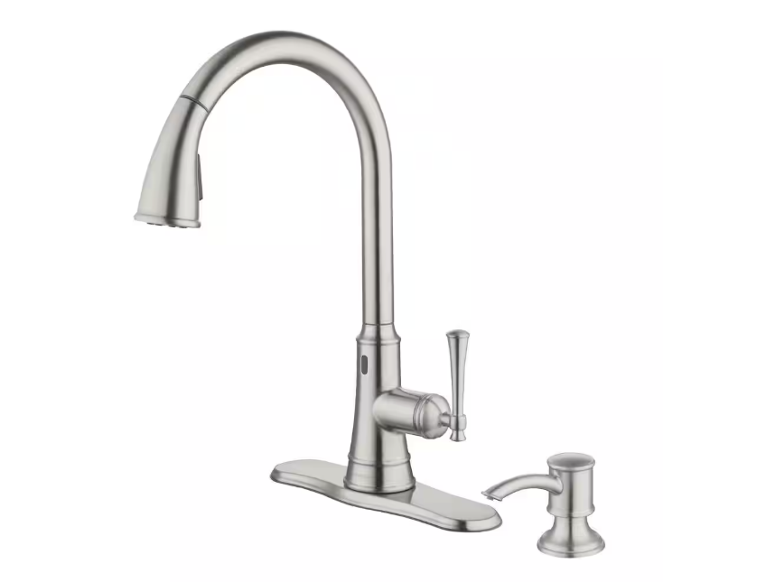 Glacier Bay Hemming Single-Handle Touchless Pull Down Sprayer Kitchen Faucet with Soap Dispenser in Spot Resistant Stainless Steel