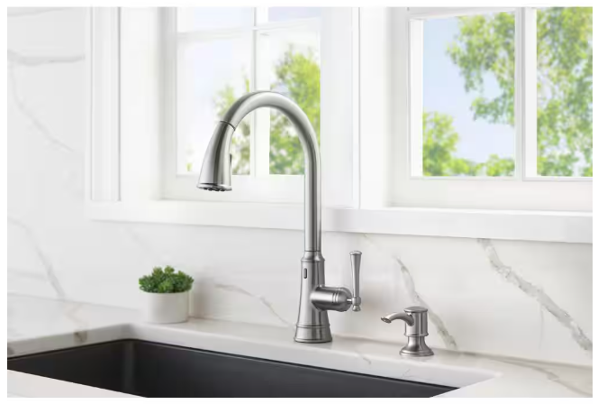 Glacier Bay Hemming Single-Handle Touchless Pull Down Sprayer Kitchen Faucet with Soap Dispenser in Spot Resistant Stainless Steel