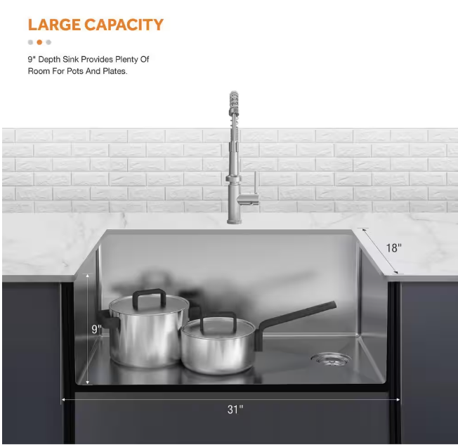 Glacier Bay Tight Radius 31 in. Undermount Single Bowl 18 Gauge Stainless Steel Kitchen Sink with Accessories