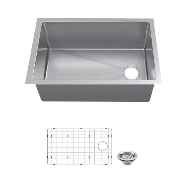 Glacier Bay Tight Radius 31 in. Undermount Single Bowl 18 Gauge Stainless Steel Kitchen Sink with Accessories