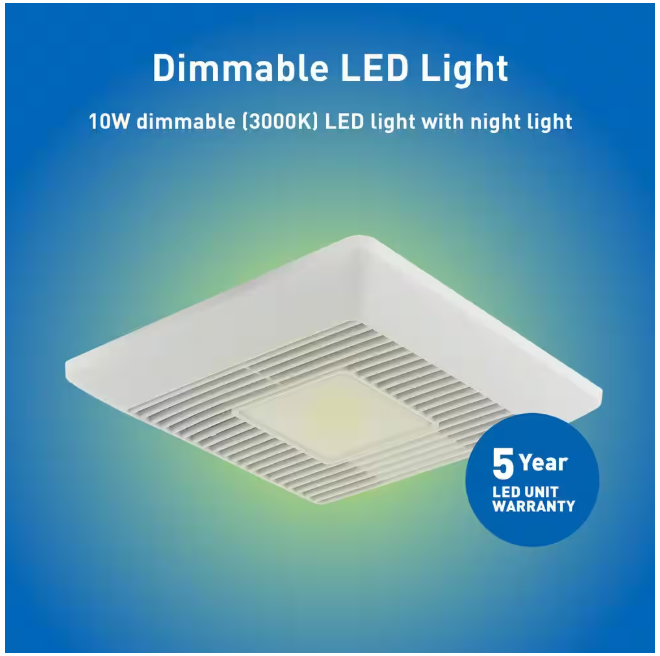Panasonic Whisper Mighty LED Pick-A-Flow 70-90CFM Ceiling/Wall ENERGY STAR Bathroom Exhaust Fan 9.5 in. x 9.5 in. Grille Footprint