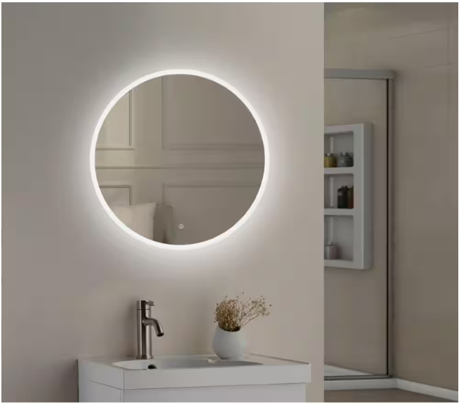 Home Decorators Collection 24 in. W x 24 in. H Round Frameless Anti-Fog Wall Mount Bathroom Vanity Mirror in Silver with Dimmable LED Light