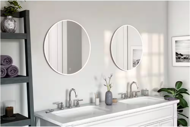 Home Decorators Collection 24 in. W x 24 in. H Round Frameless Anti-Fog Wall Mount Bathroom Vanity Mirror in Silver with Dimmable LED Light