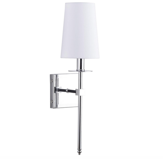 Linea di Liara Torcia Chrome Wall Sconce With White Fabric Shade - Modern Bathroom, Bedroom, and Hallway Light Fixture - Indoor Lighting, UL Listed