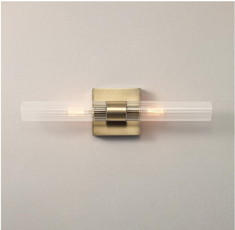 Globe Electric 63000052 18" 2-Light Vanity Light, Matte Brass Finish, Ribbed Glass Shade, Bathroom Décor, Home Décor, Home Improvement, Soft Glam Light, Makeup Lighting, Beauty Room Accessories