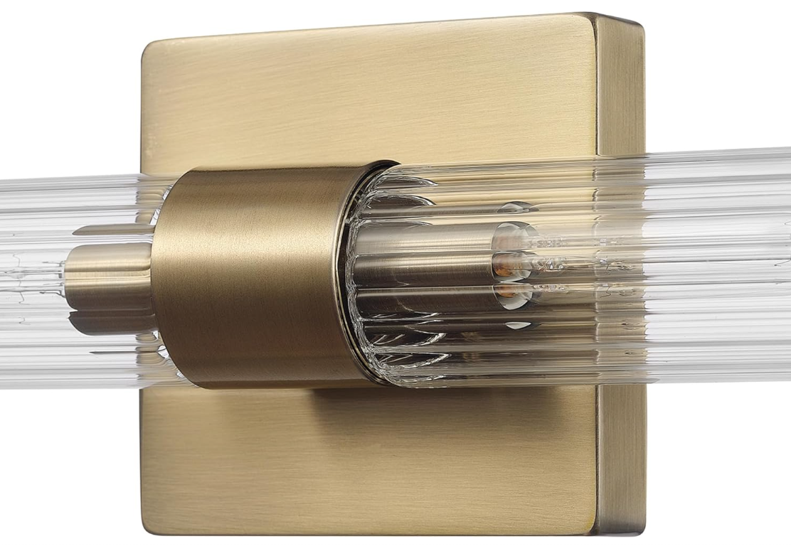 Globe Electric 63000052 18" 2-Light Vanity Light, Matte Brass Finish, Ribbed Glass Shade, Bathroom Décor, Home Décor, Home Improvement, Soft Glam Light, Makeup Lighting, Beauty Room Accessories