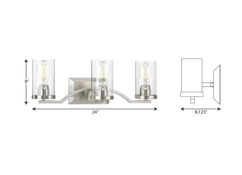 Progress Lighting Lassiter Collection 3-Light Brushed Nickel Clear Glass Modern Bath Vanity Light