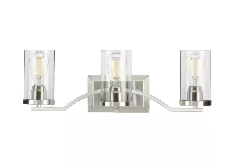 Progress Lighting Lassiter Collection 3-Light Brushed Nickel Clear Glass Modern Bath Vanity Light