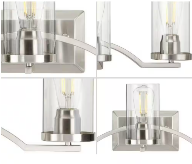 Progress Lighting Lassiter Collection 3-Light Brushed Nickel Clear Glass Modern Bath Vanity Light