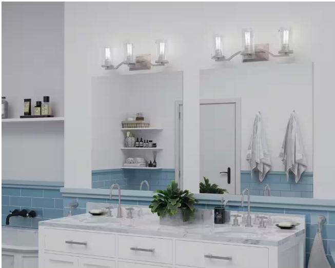 Progress Lighting Lassiter Collection 3-Light Brushed Nickel Clear Glass Modern Bath Vanity Light