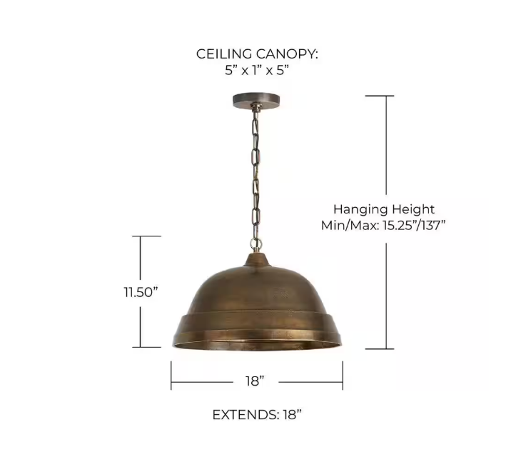 Capital Lighting Fixture Company Sedona 100-Watt 1-Light Oxidized Brass Sand-Cast Medium Dome Pendant Light