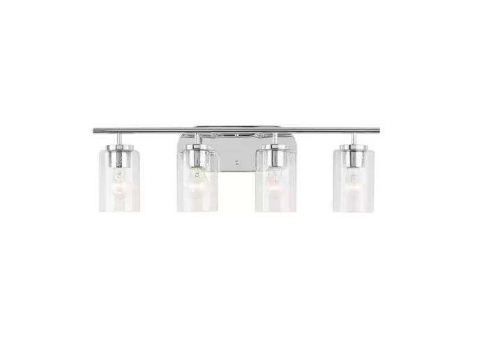 Generation Lighting Oslo 27.5 in. 4-Light Chrome Contemporary Transitional Dimmable Wall Bath Vanity Light with Clear Seeded Glass Shades