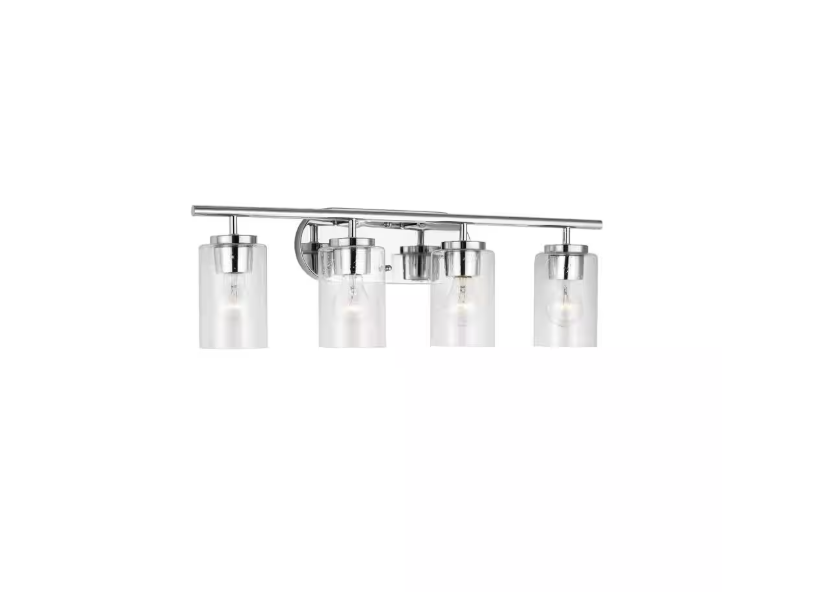 Generation Lighting Oslo 27.5 in. 4-Light Chrome Contemporary Transitional Dimmable Wall Bath Vanity Light with Clear Seeded Glass Shades
