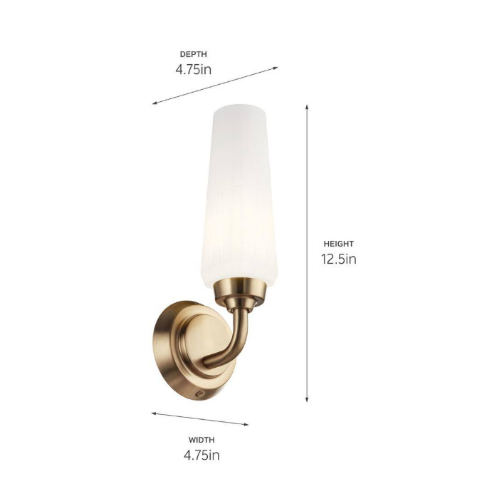 KICHLER Truby 11.5 in. 1-Light Champagne Bronze Bathroom Indoor Wall Sconce Light with Satin Etched Cased Opal Glass