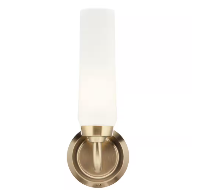KICHLER Truby 11.5 in. 1-Light Champagne Bronze Bathroom Indoor Wall Sconce Light with Satin Etched Cased Opal Glass