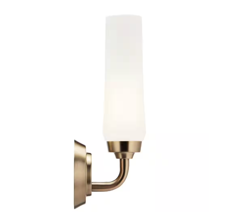 KICHLER Truby 11.5 in. 1-Light Champagne Bronze Bathroom Indoor Wall Sconce Light with Satin Etched Cased Opal Glass