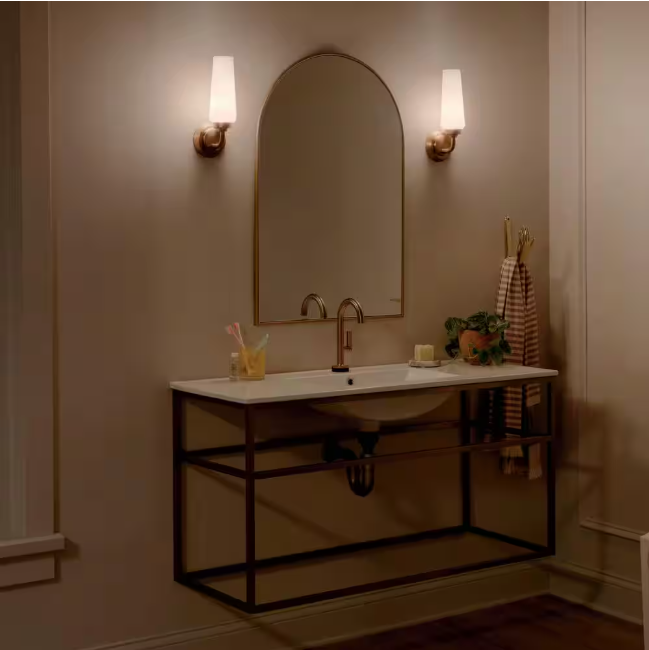 KICHLER Truby 11.5 in. 1-Light Champagne Bronze Bathroom Indoor Wall Sconce Light with Satin Etched Cased Opal Glass