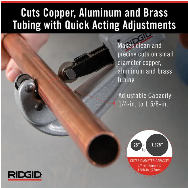 RIDGID 1/4 in. to 1-5/8 in. 151 Quick Acting Copper Pipe & Aluminum Tubing Cutter w/ Easy Change Wheel Pin + Spare Wheel